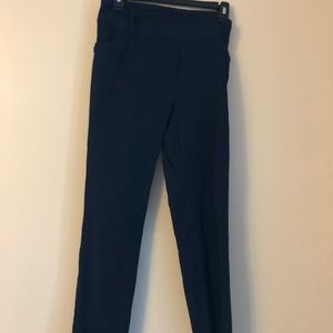 Navy blue pants with a checkered print